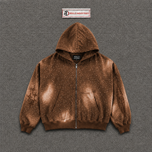 Sudadera de Felpa Francesa Extra Grande para Hombre, Color Marrón de Lujo, con Pedrería, Bordada, Estilo Urbano Invernal - Product Image 5
