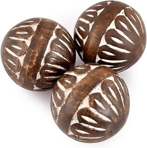 Mango Wood <b>White</b> Decorative Ball Set of 3 for Living, <b>Dining</b> Room Decor - Coffee <b>Table</b> Centerpiece Home Décor - Product Image 1
