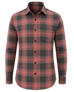 Custom Salmon Black Plaid <b>Men</b> Casual Formal Check <b>Shirt</b> Long Sleeve Button Down Cotton Flannel Office Wear Custom <b>Shirt</b> <b>Men</b> - Product Image 1