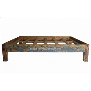 Cama doble de madera recuperada de barco, sin cabecero, color original, ecológica, sostenible, hecha a mano, para dormitorio. - Product Image 2