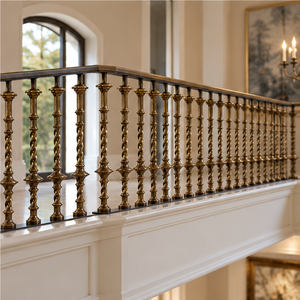 Barandal de Escalera Clásico de Metal Trenzado con Columnas Espirales Decorativas y Detalles Ornamentales para Interiores de Lujo - Product Image 4