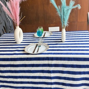 Mantel de Lino y Algodón a Rayas Azul y Blanco, Lavable, Tejido, Minimalista, para Uso Doméstico - Product Image 3