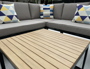 Ensemble de canapés d'extérieur en acier et bois d'acacia, style moderne et luxueux, sectionnel en L, fabriqué directement en usine au Vietnam, modèle TEXAS CD 230gr avec coussins. - Product Image 5