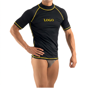 GLORY Men's <b>Black</b> Long Sleeve Breathable Eco-Friendly Rash Guard Green Trim Quick Dry <b>Compression</b> <b>Shirt</b> Front Logo Print 100% - Product Image 2