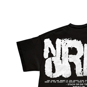<b>Men's</b> Oversized <b>Black</b> T-Shirt Short Sleeve Street Style Screen Printed Letter Pattern O-Neck Jersey Cotton - Product Image 3