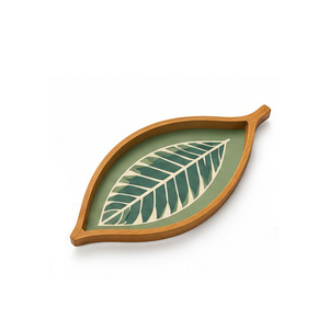 Plateau de service en forme de feuille avec motif de plante verte, usage résidentiel décoratif - Product Image 1