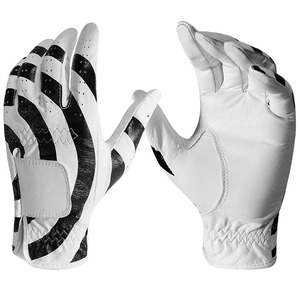 Golf Gloves White Black Genuine Leather Full Finger Non-Slip Breathable Adjustable <b>Wrist</b> <b>Strap</b> Unisex Sports Model DARIB IMPEX - Product Image 1