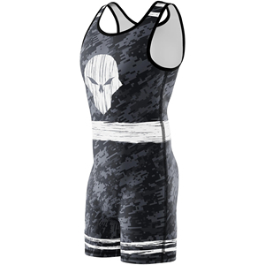Maillot de lutte noir ajusté pour homme en nylon extensible, anti-humidité, imprimé par transfert, motif drapeau américain, vêtement de sport de combat - Product Image 4
