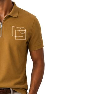 Polo homme marron moutarde à fermeture éclair, design de logo personnalisé, manches courtes, mélange de coton premium, polo de golf décontracté de luxe, tendance - Product Image 3