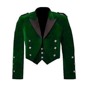Dark Green Velvet Prince Charlie Jacket 3 Button <b>Vest</b> Jacket Men's Scottish Traditional Highland Outfit - Product Image 1
