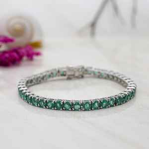 Pulsera de esmeraldas naturales en plata de ley, joyería elegante con gemas verdes, regalo para mujer, joyería de lujo. - Product Image 1