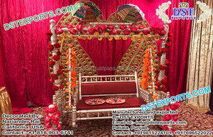 Peacock Design Golden <b>Swing</b> for Puberty Ceremony Golden <b>Wooden</b> Jhula for Wedding Functions Traditional Bridal <b>Seat</b> <b>Swing</b> - Product Image 2