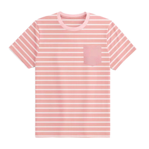 T-shirts pour hommes de haute qualité en gros, avec poche poitrine, en coton respirant, rayés, unisexes, manches courtes - Product Image 3