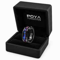 Bague de mariage pour homme en carbure de tungstène noir de 8 mm avec incrustation de pierres concassées bleu violet et météorite, ajustement confortable, vente en gros