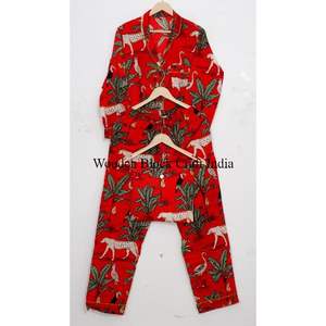 Conjunto de Pijama para Mujer, Hecho a Mano en India, 100% Algodón, Elegante Estampado de Jungla, Ropa de Verano para Resort, Suave, Transpirable, de Secado Rápido, con Logotipo Frontal, Ideal para Regalo - Product Image 5