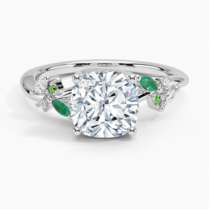 BOJ <b>Ring</b> 017 Cushion Cut <b>925</b> <b>Silver</b> Arden Lab Diamond <b>Ring</b> with Lab Emerald Accents 2ct D Color VVS1 Moissanite GRA Certified - Product Image 1
