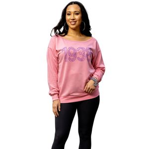 เสื้อสเวตเชิ้ตกราฟิกสีชมพูสำหรับผู้หญิงปี 1938 แบบเปิดไหล่ แขนยาว สวมใส่สบาย แฟชั่นสตรีทแวร์ ใส่ได้ทุกวัน - Product Image 1