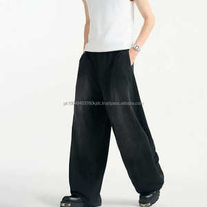 Pantalones de chándal personalizados de algodón 100% bordados de alto gramaje, estilo vintage, lavado oscuro, para hombre, de corte holgado, pierna ancha, patrón recto, cintura alta - Product Image 4