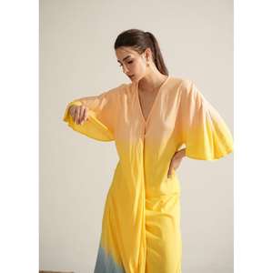 Robe midi drapée ombrée pour femme, élégante robe kaftan pour l'été - Product Image 3