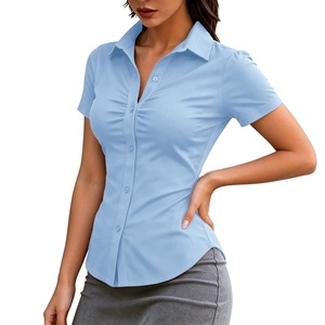 Chemise habillée pour femme à manches courtes 100 % coton, coupe moderne, élégante et confortable, respirante et écologique BD - Product Image 4
