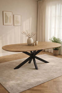 Oval Solid <b>Wood</b> Farmhouse Natural <b>Rustic</b> Modern <b>Dining</b> <b>Table</b> 4-Seater <b>Dining</b> Room Furniture - Product Image 3