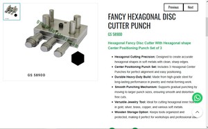 Fancy Hexagonal Disc Cutter <b>Set</b> with Center <b>Punch</b> Jewelry Metal Cutting Tool for Goldsmith | Item No GS-589DD - Product Image 3