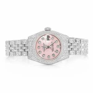 Luxury Fully Iced Out Moissanite Business <b>Watch</b> Pink Dial Automatic <b>Mechanical</b> ETA Movement Stainless Steel Wristwatch - Product Image 1