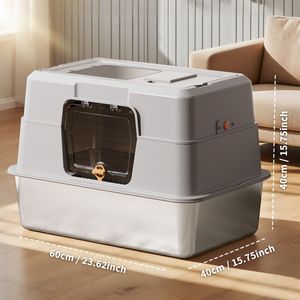 Toilette per Gatti XL in Acciaio Inossidabile Grigia, Ampio Spazio Interno, Robusta e Anti-Morso, Anti-Perdita - Product Image 1