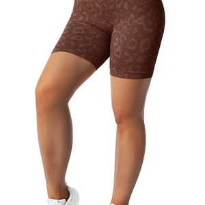 Shorts de yoga taille haute sans couture à imprimé léopard, effet push-up, marron, pour femme, style cycliste, vêtements de sport, vente en gros - Product Image 4