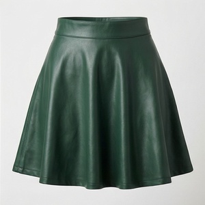Jupe courte en similicuir PU pour femme, taille haute, style plissé brillant, couleur unie, toutes saisons - Product Image 1