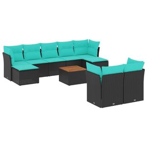 Set Divano da Esterno in Polyrattan Nero da 10 Pezzi con Cuscini - Elegante Collezione di Mobili da Giardino - Product Image 2