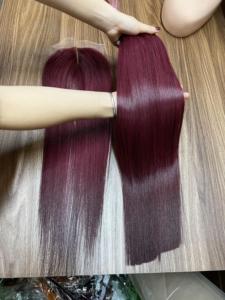 Paquetes de cabello humano de color burdeos Venta al por mayor Paquetes de cabello liso alineados con cutícula virgen Paquetes de cabello humano rojo 99J de color - Product Image 5