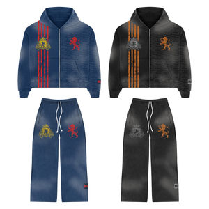 Survêtement à capuche uni en molleton français 320 g/m², effet délavé vintage |   Ensemble grande taille poids lourd |   Impression personnalisée OEM - Product Image 1