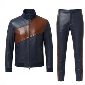 <b>Men</b> <b>Leather</b> Tracksuit Two Piece Set Zip Up Jacket <b>Trousers</b> Stylish Casual Sportswear Outfit For Outdoor Wear - Product Image 1