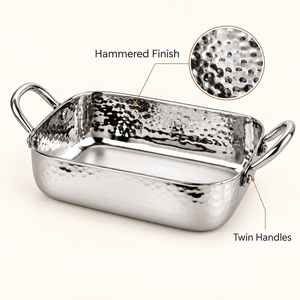 Casserole rectangulaire en acier inoxydable martelé avec poignées, à paroi simple, pour cuisinière à gaz et à induction - Product Image 2