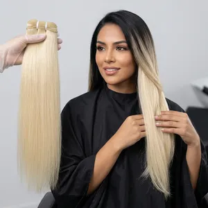 Extensiones de Cabello Humano Rubio Platino, Largas y Lisas, con Clip, Cabello Remy, Juego Completo para Cabeza, 100% de Densidad, Tamaño Personalizable - Product Image 6