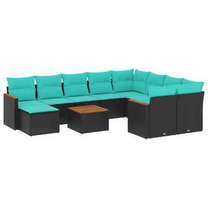 Ensemble de canapés de patio en polyrotin noir de 11 pièces avec coussins pour ensembles de jardin - Product Image 2