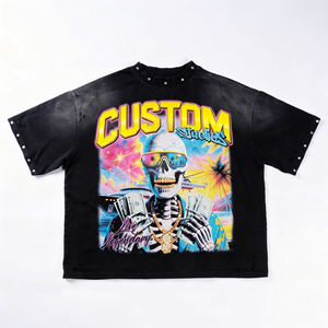 เสื้อยืดโอเวอร์ไซส์ผ้าคอตตอนหนานุ่มทรงหลวมไหล่ตกสำหรับผู้ชายสไตล์วินเทจสำหรับฤดูร้อน - Product Image 1