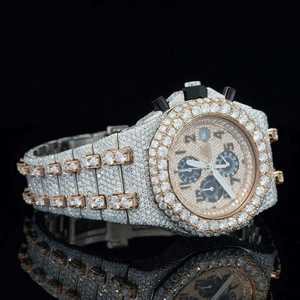 Montre Chronographe Carrée de Luxe Entièrement Sertie de Moissanite VVS, 43mm, en Acier Inoxydable, Mouvement Quartz ETA, Style Antique - Product Image 5