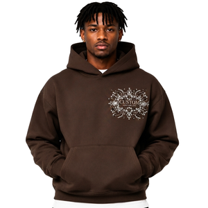 Custom Rhinestone Brown <b>Pullover</b> Hoodie Men Heavyweight Oversized Crystal Graphic Hoodies Premium Fleece Drop Shoulder <b>Jumpers</b> - Product Image 1