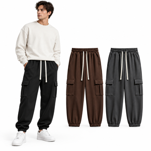 Pantalon cargo jogger pour garçons, coupe ample, taille élastique mi-haute, multi-poches, style streetwear, personnalisable OEM, marque privée, teinture unie - Product Image 1