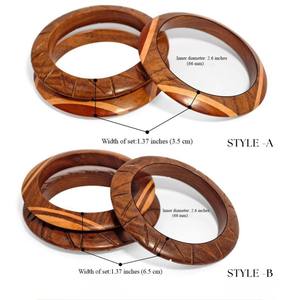 Handmade Carved Wood <b>Bangle</b> <b>Set</b> Artisanal Inlay Art Sisso Sheesham & Saffron Teak Hexagonal & Inlaid Designs Satin Polish - Product Image 6