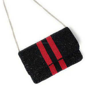Luxury Handmade Durable Foldable Beaded Silk Stripe Clutch <b>Bag</b> Black Red Elegant Evening Purse Valentine's Day Magnetic Closure - Product Image 3