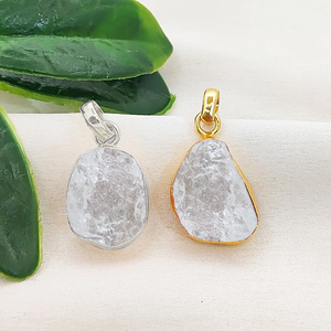 <b>Raw</b> Clear Quartz Collet Set Pendant Handmade Birthstone Gold Plated Charms Healing <b>Crystal</b> <b>Raw</b> Jewelry Pendant 10-12mm <b>Raw</b> Charm - Product Image 1