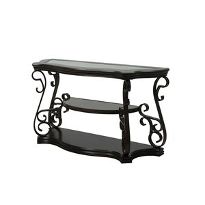 Consolle da 137 cm (L) x 51 cm (P) x 76 cm (A) con piano in vetro, ripiano in MDF, gambe in metallo con finitura a polvere, tavolino da divano con ripiano centrale effetto marmo - Product Image 5