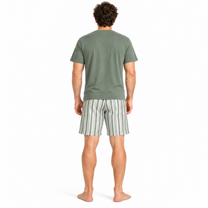 Men Spandex Cotton Knitted <b>Pajama</b> Set <b>Short</b> Sleeve T-Shirt Sleepwear Summer Cool Loungewear <b>Shorts</b> Green Nightwear - Product Image 3