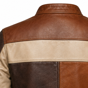 Chaqueta de Cuero Informal Marrón con Paneles, Estilo Urbano, para Otoño e Invierno, Abrigo de Moda Premium para Hombre, Elegante y Cálido - Product Image 3