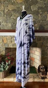 เดรสยาวไซส์ใหญ่ ผ้าเรยอนย้อมสีอินดิโก้ ชิโบริ ไทได ทรงหลวมพลิ้วสบาย เหมาะสำหรับใส่ไปเที่ยวพักผ่อน - Product Image 5