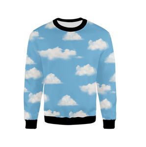 เสื้อสเวตเชิ้ตคอกลมพิมพ์ลายเมฆสีฟ้าสุดฮิตปี 2026 สำหรับผู้ชาย ทรงปกติ ผ้าถักโพลีเอสเตอร์ สวมใส่สบายๆ ในฤดูใบไม้ผลิ - Product Image 1