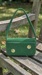 Handmade Black Polyester Textile Strap Green Circular <b>Red</b> Center Detail Rectangular Shape Glass Beads Washable <b>Handbag</b> Craft - Product Image 3